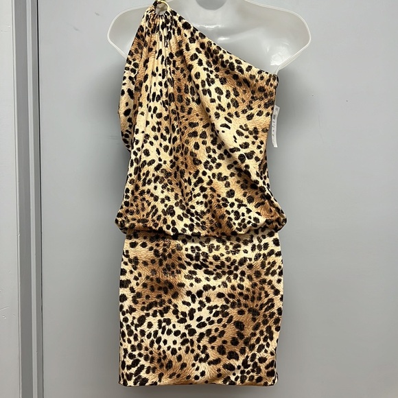 NWT Cache One Shoulder Leopard Print Mini Dress - Picture 5 of 8